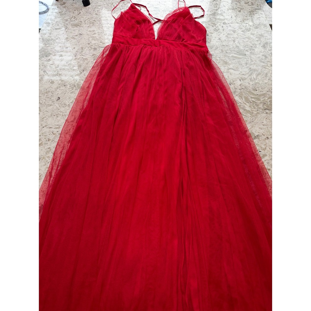 Fashion Nova Red XL Plunging V-Neck Formal Gown Crisscross Back